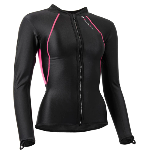 ~ Chillproof Long Sleeve Shirt - Front Full Zip - Ladies - 08 - Black/Pink