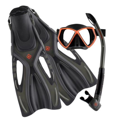 Ceduna Mask, Snorkel & Fin Set Medium Large - X-Large - Black / Orange