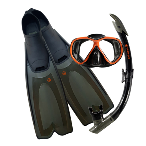 Mallacoota Mask, Snorkel & Fin Set - Large (10-11)- Black/grey/orange